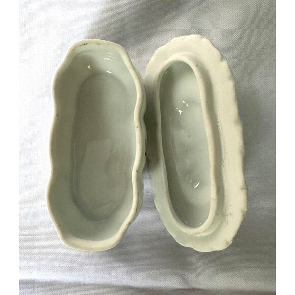 Vintage Floral Porcelain/Ceramic Trinket Box & Vase Hand Painted Set 3" - Picture 4 of 9